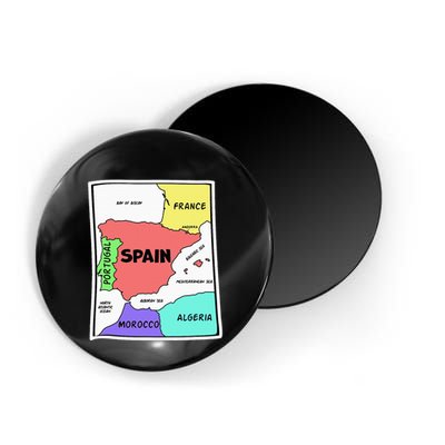 Colorful Simplified Map Of Spain. Surrounding Countries Magnet