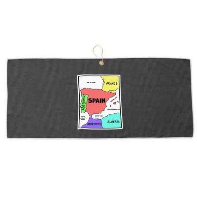Colorful Simplified Map Of Spain. Surrounding Countries Large Microfiber Waffle Golf Towel