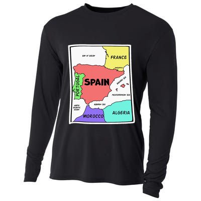 Colorful Simplified Map Of Spain. Surrounding Countries Cooling Performance Long Sleeve Crew