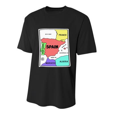 Colorful Simplified Map Of Spain. Surrounding Countries Youth Performance Sprint T-Shirt