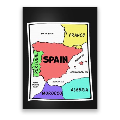 Colorful Simplified Map Of Spain. Surrounding Countries Poster