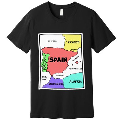 Colorful Simplified Map Of Spain. Surrounding Countries Premium T-Shirt