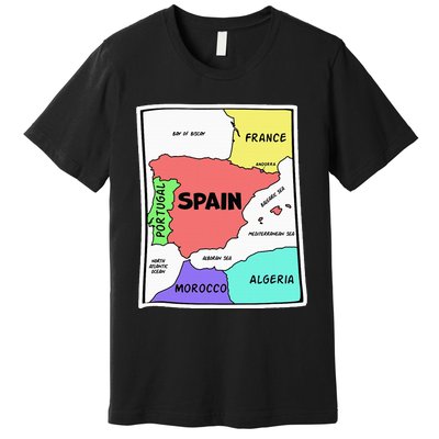 Colorful Simplified Map Of Spain. Surrounding Countries Premium T-Shirt