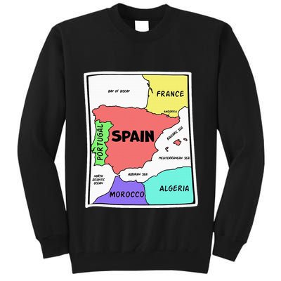 Colorful Simplified Map Of Spain. Surrounding Countries Tall Sweatshirt