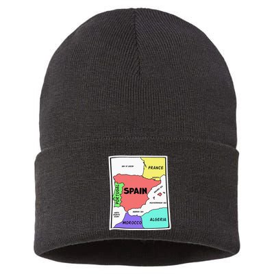 Colorful Simplified Map Of Spain. Surrounding Countries Sustainable Knit Beanie