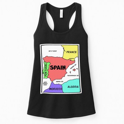 Colorful Simplified Map Of Spain. Surrounding Countries Womens Tank Top