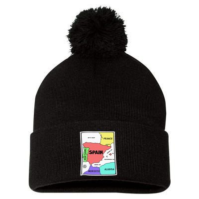 Colorful Simplified Map Of Spain. Surrounding Countries Pom Pom 12in Knit Beanie