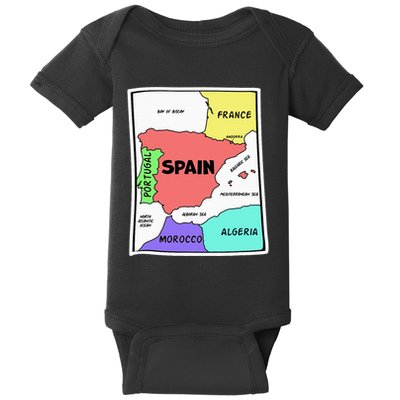 Colorful Simplified Map Of Spain. Surrounding Countries Baby Bodysuit