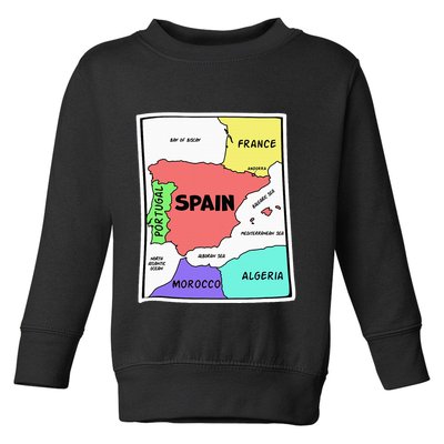 Colorful Simplified Map Of Spain. Surrounding Countries Toddler Sweatshirt