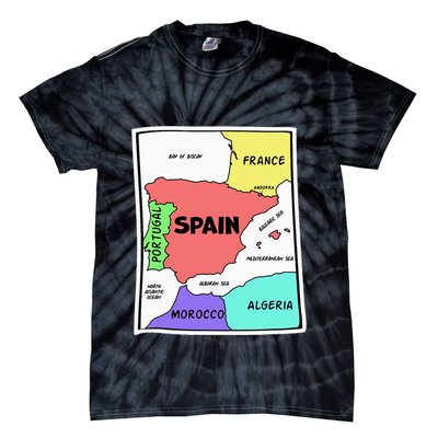 Colorful Simplified Map Of Spain. Surrounding Countries Tie-Dye T-Shirt