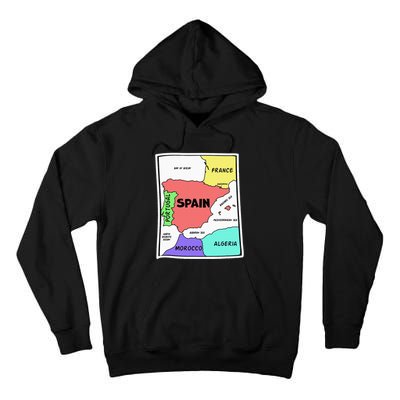Colorful Simplified Map Of Spain. Surrounding Countries Tall Hoodie