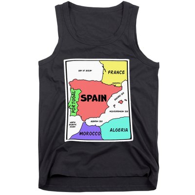 Colorful Simplified Map Of Spain. Surrounding Countries Tank Top