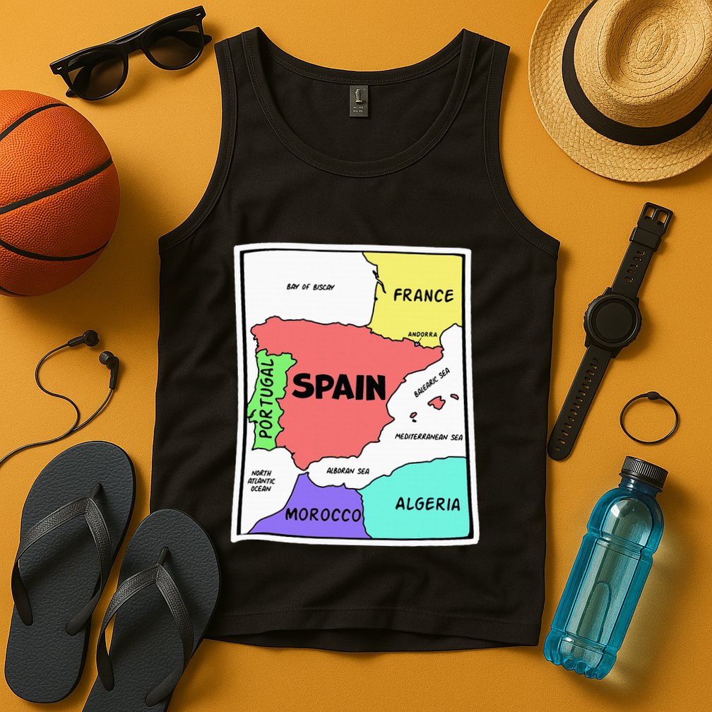 Colorful Simplified Map Of Spain. Surrounding Countries Tank Top