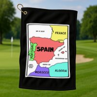 Colorful Simplified Map Of Spain. Surrounding Countries Golf Towel