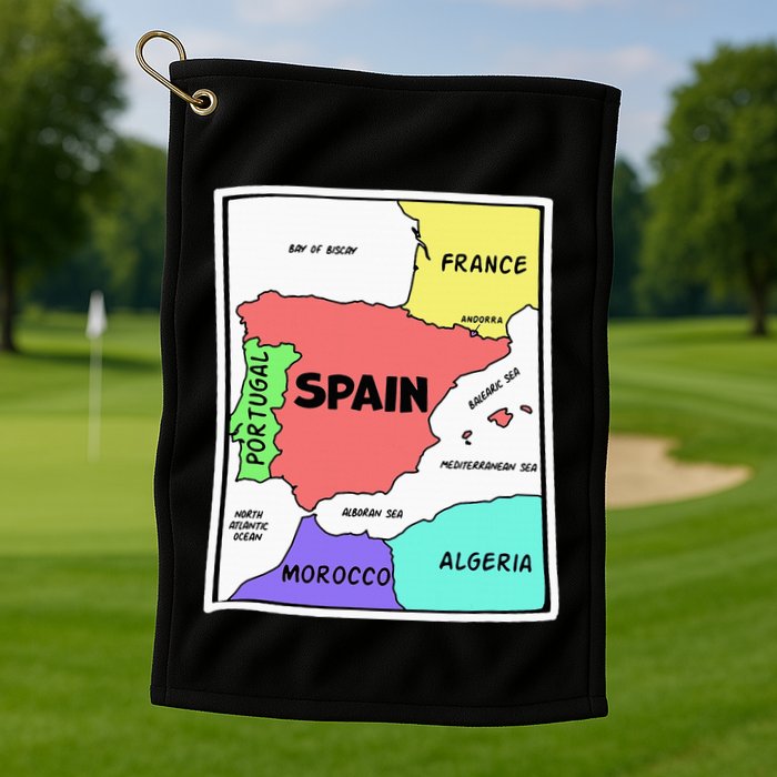 Colorful Simplified Map Of Spain. Surrounding Countries Golf Towel