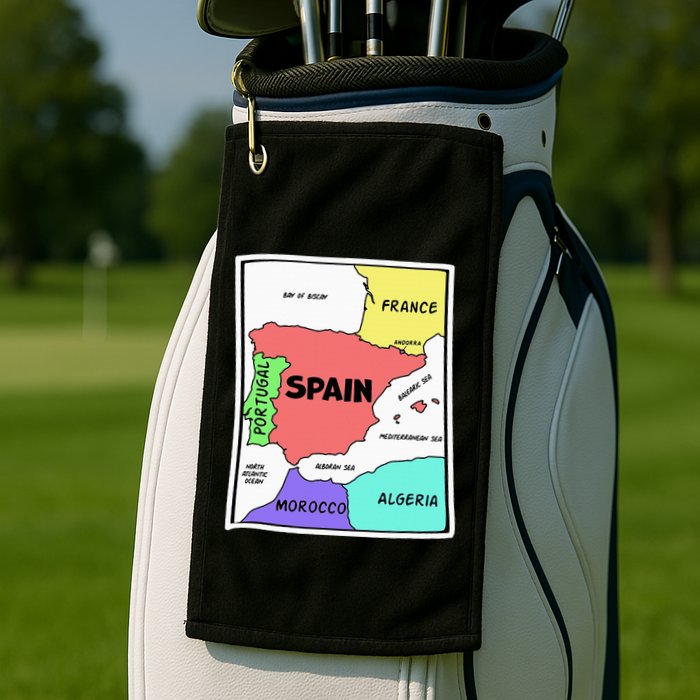 Colorful Simplified Map Of Spain. Surrounding Countries Golf Towel