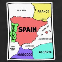 Colorful Simplified Map Of Spain. Surrounding Countries Golf Towel