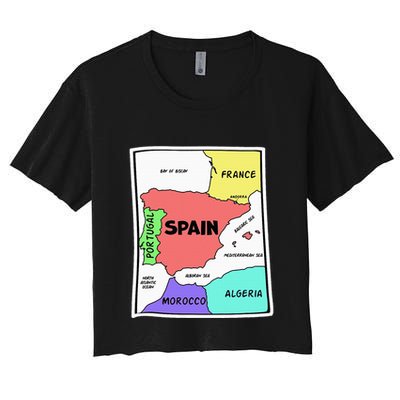 Colorful Simplified Map Of Spain. Surrounding Countries Crop Top