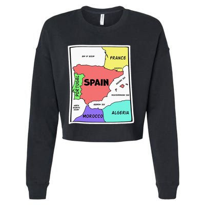 Colorful Simplified Map Of Spain. Surrounding Countries Cropped Pullover Crew