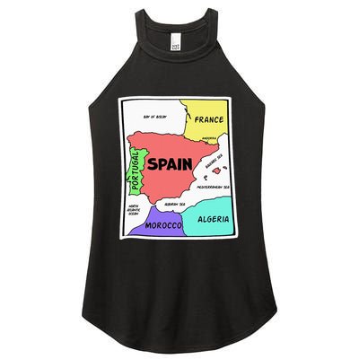 Colorful Simplified Map Of Spain. Surrounding Countries Women's Perfect Tri Rocker Tank