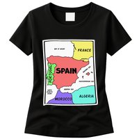 Colorful Simplified Map Of Spain. Surrounding Countries Womens T-Shirt