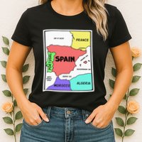 Colorful Simplified Map Of Spain. Surrounding Countries Womens T-Shirt