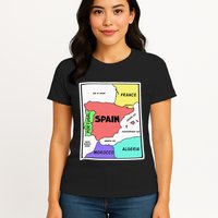 Colorful Simplified Map Of Spain. Surrounding Countries Womens T-Shirt