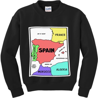 Colorful Simplified Map Of Spain. Surrounding Countries Kids Sweatshirt