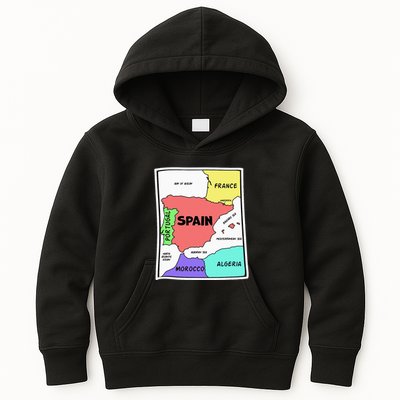 Colorful Simplified Map Of Spain. Surrounding Countries Kids Hoodie
