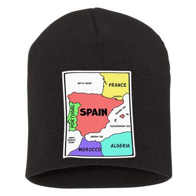 Colorful Simplified Map Of Spain. Surrounding Countries Short Acrylic Beanie