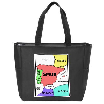 Colorful Simplified Map Of Spain. Surrounding Countries Zip Tote Bag
