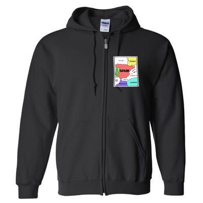 Colorful Simplified Map Of Spain. Surrounding Countries Full Zip Hoodie