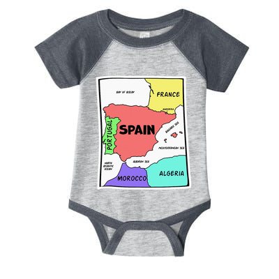 Colorful Simplified Map Of Spain. Surrounding Countries Infant Baby Jersey Bodysuit