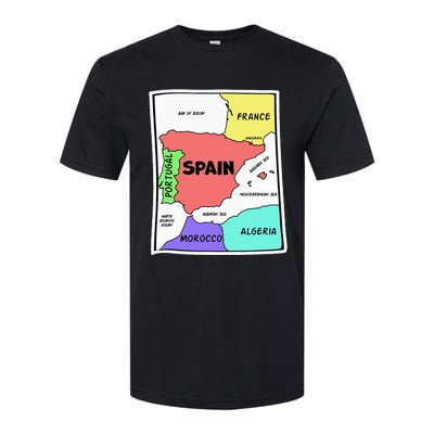 Colorful Simplified Map Of Spain. Surrounding Countries Softstyle® CVC T-Shirt