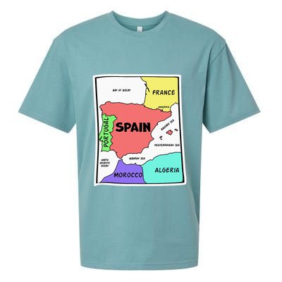 Colorful Simplified Map Of Spain. Surrounding Countries Sueded Cloud Jersey T-Shirt