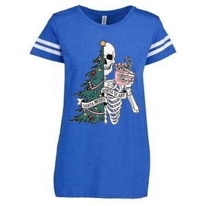 Christmas Sorta Merry Sorta Scary Skeleton Xmas Tree Enza Ladies Jersey Football T-Shirt