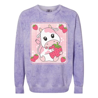 Cute Strawberry Milk Pink Cow Print Kawaii Aesthetic Animal Colorblast Crewneck Sweatshirt