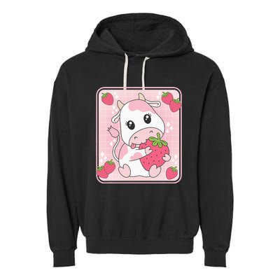 Cute Strawberry Milk Pink Cow Print Kawaii Aesthetic Animal Garment-Dyed Fleece Hoodie