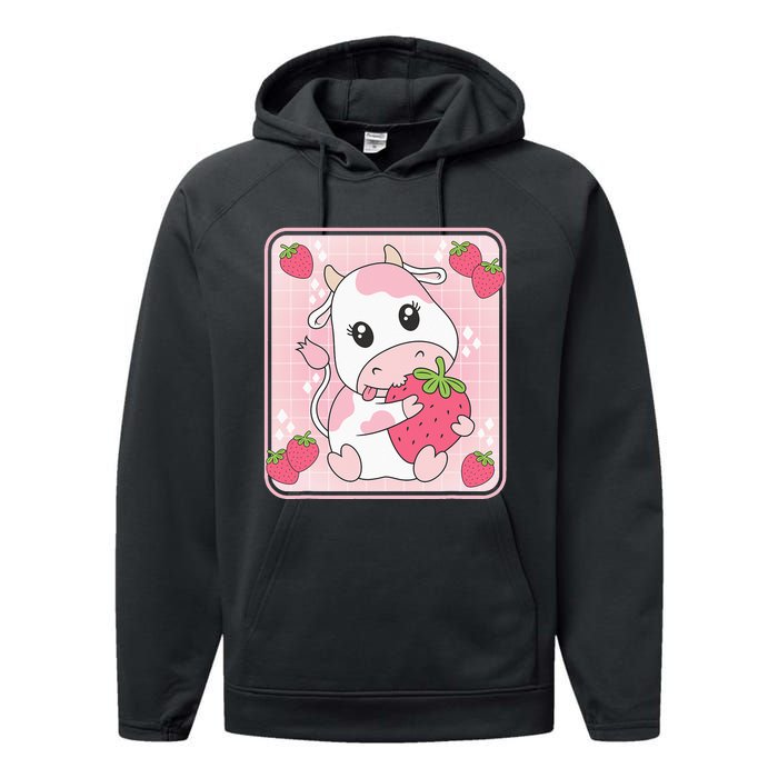 Cute Strawberry Milk Pink Cow Print Kawaii Aesthetic Animal Performance Fleece Hoodie