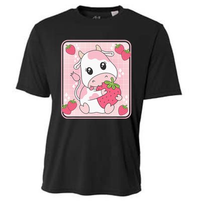 Cute Strawberry Milk Pink Cow Print Kawaii Aesthetic Animal Cooling Performance Crew T-Shirt