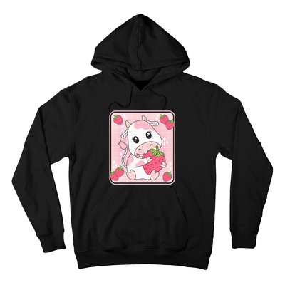 Cute Strawberry Milk Pink Cow Print Kawaii Aesthetic Animal Hoodie