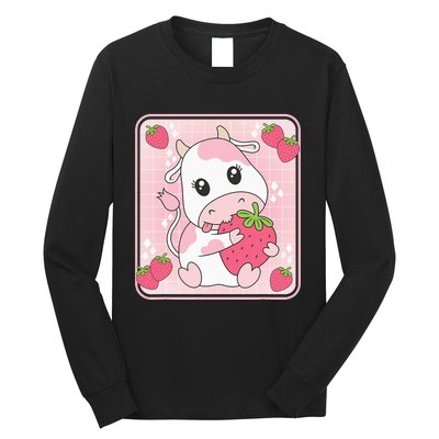 Cute Strawberry Milk Pink Cow Print Kawaii Aesthetic Animal Long Sleeve Shirt