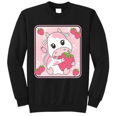 Cute Strawberry Milk Pink Cow Print Kawaii Aesthetic Animal Sweatshirt