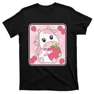 Cute Strawberry Milk Pink Cow Print Kawaii Aesthetic Animal T-Shirt