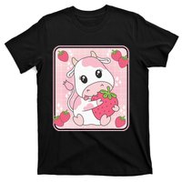 Cute Strawberry Milk Pink Cow Print Kawaii Aesthetic Animal T-Shirt