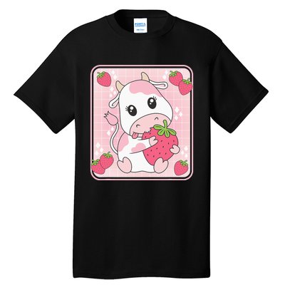 Cute Strawberry Milk Pink Cow Print Kawaii Aesthetic Animal Tall T-Shirt