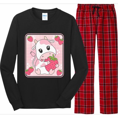 Cute Strawberry Milk Pink Cow Print Kawaii Aesthetic Animal Long Sleeve Pajama Set