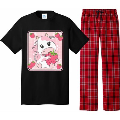 Cute Strawberry Milk Pink Cow Print Kawaii Aesthetic Animal Pajama Set