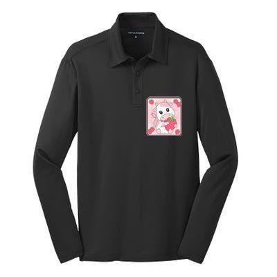 Cute Strawberry Milk Pink Cow Print Kawaii Aesthetic Animal Silk Touch Performance Long Sleeve Polo