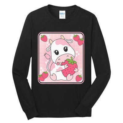 Cute Strawberry Milk Pink Cow Print Kawaii Aesthetic Animal Tall Long Sleeve T-Shirt